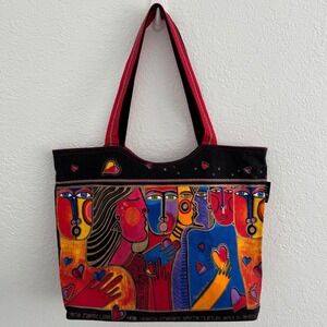 Vintage Laurel Burch Bags Inspire Love Large Zippered Tote Shoulder Bag 90s
